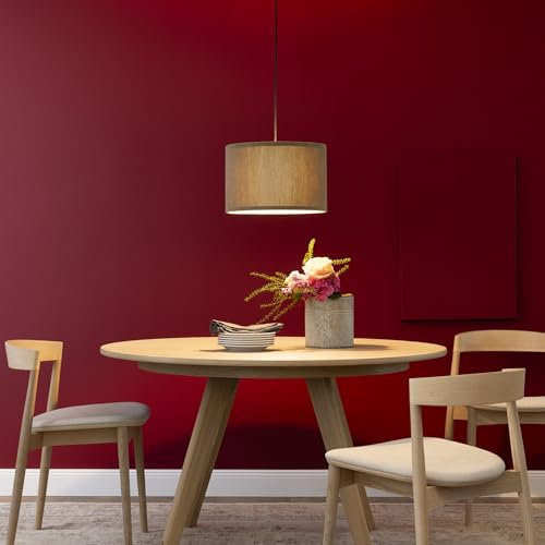 Lightbox Hängelampe | Ø 35 cm | Retro Lampe in Cord Stoff in Grau | 70er Jahre Pendelleuchte mit E27 Fassung | Deko Decken-Lampe für das Wohnzimmer oder den Flur (von Decke hängend)