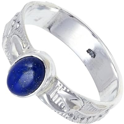 JEWELSTREZORO Lapia Lazuli Edelstein Band Ring 925 Sterling Silber Ring Männer & Frauen Band Ring Alle Größen Band Ring Handgefertigt TSR117E_62 (19.7)