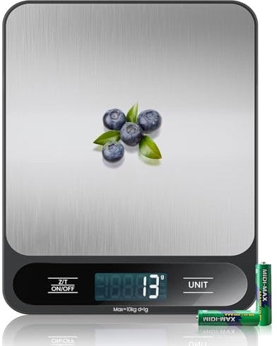 【10KG & Acier inoxydable】Balance de Cuisine Digitale, Balance électronique d'aliments avec Fonction de tarage, Haute Précision de 1g/0.1oz, Facile à nettoyer, Piles incluses