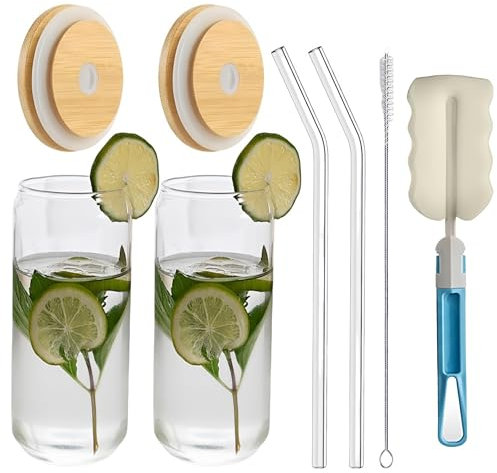 NBBENG 2pcs Transparent Glass Drinking Cups, 500ml Capacity, Ideal for Water, Cocktail, Whiskey Soda, Beer, Iced Coffee, etc.
