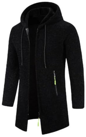 JUZILO Strickjacke Herren Lang Cardigan Mit Kapuze Reißverschluss Wintermantel Fleecejacke Slim Warm Casual Kapuzenjacke Leicht Outdoor Sportjacke