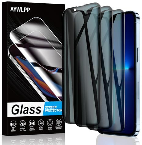 AYWLPP Privacy Screen Protector for iPhone 16e/13/13 Pro/14 Accessories, Anti-Spy Tempered Glass Film, Ultra Durable 9H Hardness, Anti-Scratch, Bubble-Free, Easy Installation, 3-Pack Each