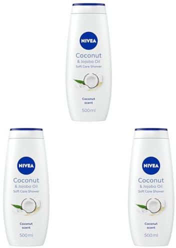 NIVEA Coconut & Jojoba Oil Shower Cream (500ml), Moisturising Body Wash with Coconut and Jojoba Oil, Caring Body Wash for Women, for Soft and Supple Skin (Pack of 3)