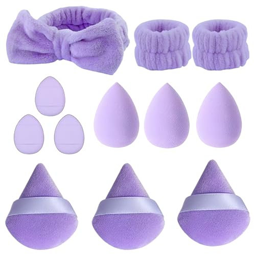 Liwein Set 12 Stück Make up Schwamm Set, Foundation Blending Beauty Sponge für Flüssigkeit Foundation Puder Sonnenschutz und Creme Waschbar Wiederverwendbar Sponge (Violett)