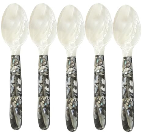 Lot de 5 cuillères à caviar en nacre - Cuillères décoratives pour crème glacée ou café