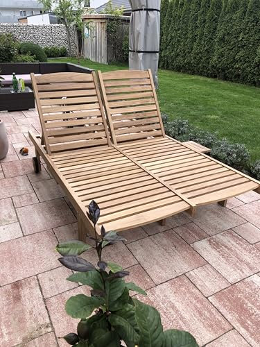 Sunteak Teak Doppelliege extra breit mit Rollen Premium wetterfest