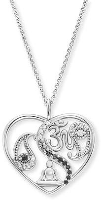 Engelsrufer Damen Halskette aus Sterling Silber mit Anhänger Yin Yang Herz – besetzt mit funkelnden Zirkonia Steinen – Länge: 42+4+4 cm