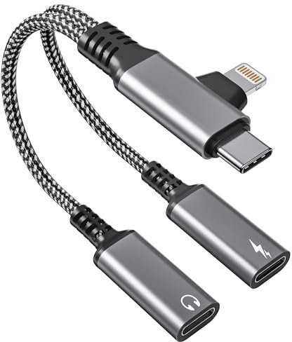 Bawanfa Plus Adaptador USB C para auriculares - Divisor de Lightning y USBC a Tipo C, compatible con llamadas y carga rápida de 60 W. Cable auxiliar USB-C 2 en 1. Adaptador de auriculares Hi-Fi
