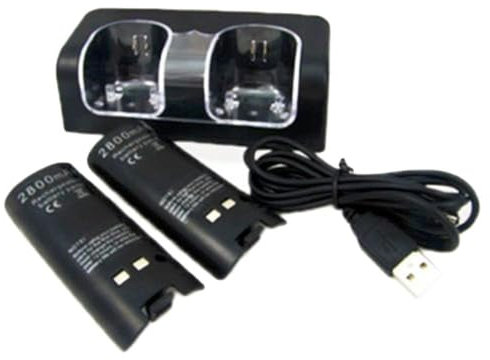 Station de Recharge Double pour Manettes Wii/Wii U + 2 Batteries 2800 mAh – LED USB – Noir – Straße Game