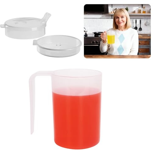 BakeBloom Adult Beaker for Elderly Non Spill, 400ml Sippy Cup for Adults with 2 Lids & Measurement Scale, PP Plastic Drinking Cup for Hot Drinks, Care Home Beaker for Arthritis Stroke