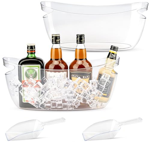 2Pcs Ice Buckets for Parties, Large Ice Bucket, 5.5L Acrylic Champagne Bucket with Scoop, Wine, Drinks, Beer Cooler for Bar and BBQ