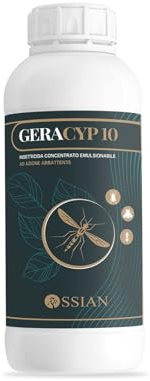 Ossian Geracyp 10 - Insetticida Antizanzare, Formiche, Scarafaggi, Insetti Striscianti e Volanti, Concentrato con Cipermetrina e Geraniolo, Effetto Residuale, Gradevole Profumazione (1 PZ, 1 LT)