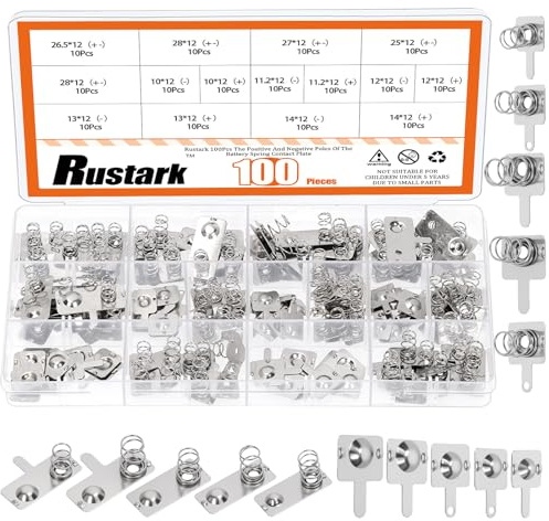 Rustark 100Pcs Battery Spring Plate Assortment Kit Negative to Positive Conversion Spring Contact Plate Battery Springs Replacement for Remote Control