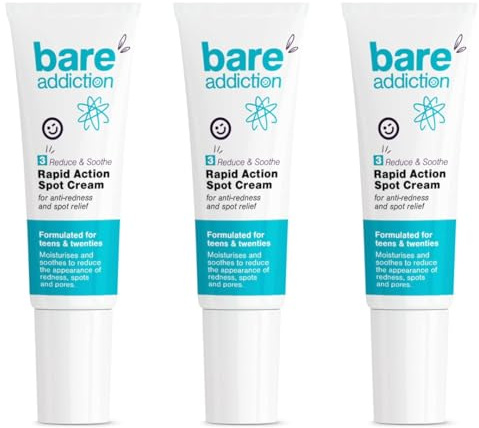 Bare Addiction 15ml Rapid Action Spot Cream Skincare to Moisturise and Soothe the Appearance of Redness Spots and Pores without Drying Skin 3-Pack