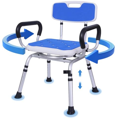 Gozuna Swivel Shower Chair, Removable Back and Arms, 400 lbs Capacity