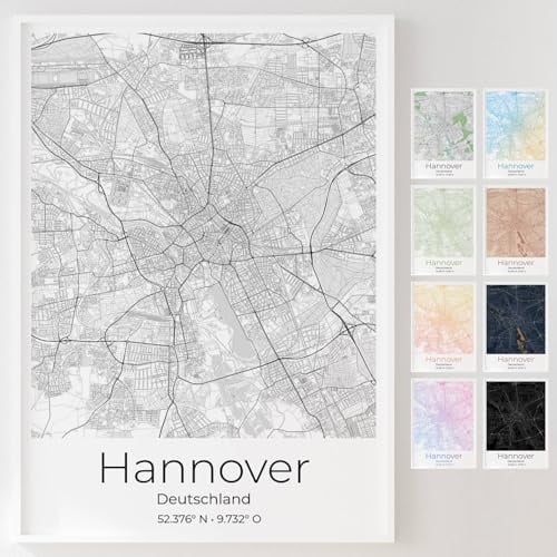 Mapdify Hannover personalisiertes Stadtposter, dein Lieblingsort als Wandposter, Karte deiner Stadt, personalisiertes Andenken an Hannover – Stil: Pure