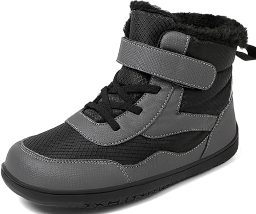 HSNA Botas de Invierno para Niños Niñas Botas Forro Cálido Impermeables Antideslizantes, (A008 Negro y Gris 30 EU)