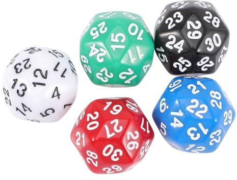 Dés à Chiffres 30 Faces Lot de 5 en Acrylique pour Jeux | Accessoire Créatif, pour Bar et Interaction Parent-garçon et Filles, Adapté aux Amis Garçon et Filles Couleur Aléatoire