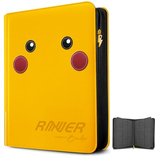 Trading Card Binder 9 Pocket, 360 Cards, 20 Side-Loading Pages, Premium Eco-friendly and Pollution-Free Album Material, Zip Folder for Collectible Games, TCG (Yellow)