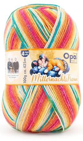 Opal Mitternachtstraum Sockenwolle, 4-fach, 75% Schurwolle Superwash, 25% Polyamid, 100g, 425m Lauflänge, für Strickprojekte, Nadelstärke 2,5-3,0mm (11644 Kuscheln)