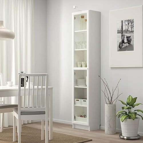 ZRIZAURA BILLY/OXBERG Tall Bookcase with Glass Door 40x30x202 cm – Slim Display Shelving Unit for Living Room, Office, Study & Home Organisation (White/glass)