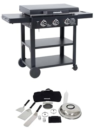 sweeek - Plancha gaz 3 brûleurs Acier Inoxydable 12kW avec Chariot et ustensiles - Raoul