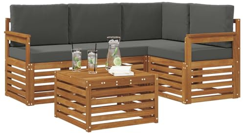 vidaXL Möbelsets mit Kissen 5 pcs Natur und Anthrazit Holzwerkstoff, Moderne Gartensofa-Gruppe, stylische Möbel, gemütliche Lounge, Akazie und Holz für die Terrasse