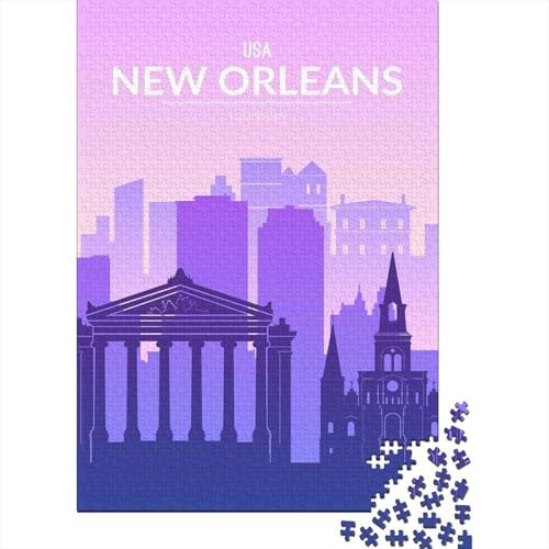 New Orleans Jigsaw Puzzle 1000 Pieces, Historic Square Architecture, Thick Cardboard Pieces, Birthday Gift for Home Décor Fans, Paper Board, 38x26cm/1000pcs
