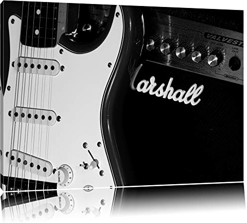 Pixxprint Dark E-Gitarre mit Verstärker, Größe: 120x80cm, Leinwandbild, fertig gespannt, Wandbild, Dekoration, Kunstdruck, kein Poster