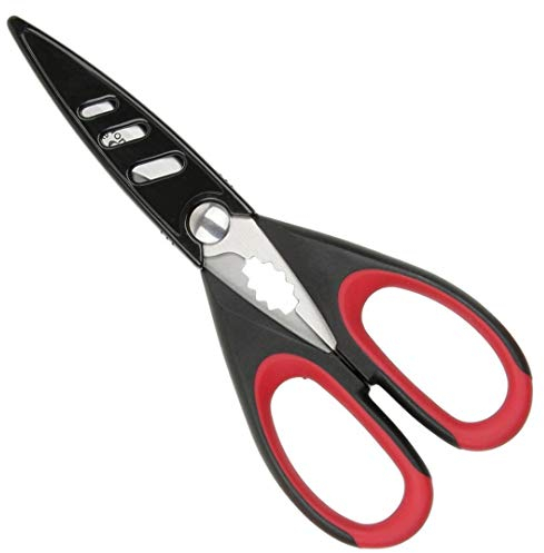 Heavy Duty Kitchen Scissor Shears - Large, Strong, Soft Grip, Dishwasher Safe, Multi-Purpose, Utility Food Cooking Snips, Bottle Opener & Safety Sheath. (Red)