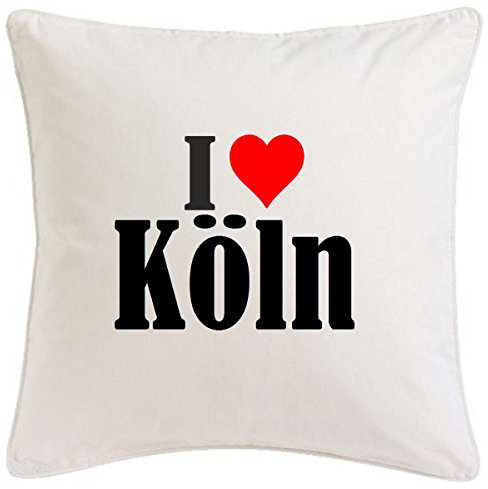 Kissenbezug I Love Köln 40cmx40cm aus Mikrofaser geschmackvolle Dekoration für jedes Wohnzimmer oder Schlafzimmer in Weiß mit Reißverschluss