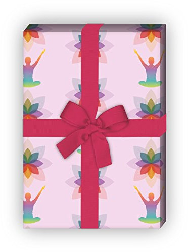 Buntes yoga Meditations Geschenkpapier mit Blüten für tolle Geschenk Verpackung und Überraschungen (4 Bogen, 32 x 48cm), auf rosa