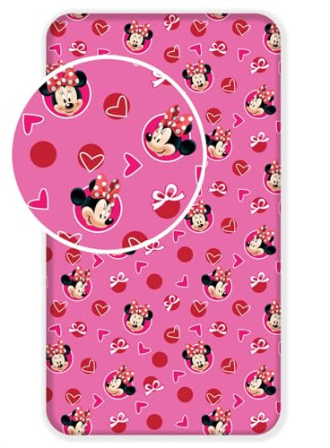 Jerry Fabrics Mickey and Friends Charakter Kids Spannbettlaken, Baumwolle, Rosa, 200 x 90 x 25 cm, 1 Einheiten