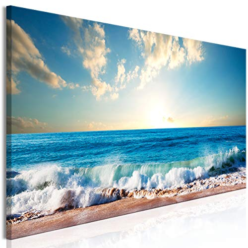 decomonkey Bilder Strand Meer 120x40 cm 1 Teilig Leinwandbilder Bild auf Leinwand Vlies Wandbild Kunstdruck Wanddeko Wand Wohnzimmer Wanddekoration Deko Himmel Sonne