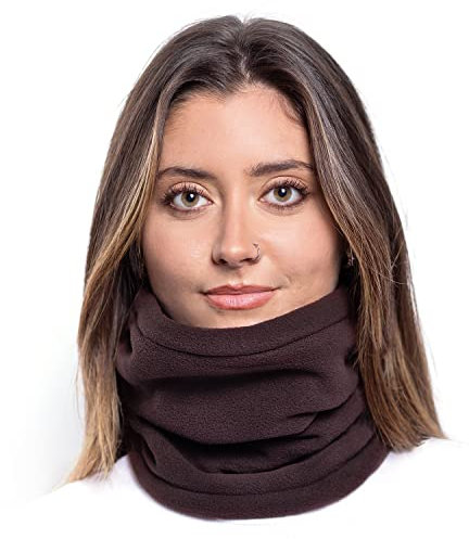 Karl Loven Damen Loop Schal Hals wärmer Herren Schnalle Winter Fleece Futter Unisex warme Hut Maske - Sport Ski Motorrad Fahrrad Snowboard Wandern Braun