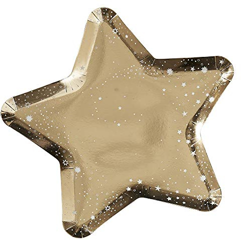 Ginger Ray Gold Star Shaped Paper Party Plates 8 Pack Christmas Party or New Year