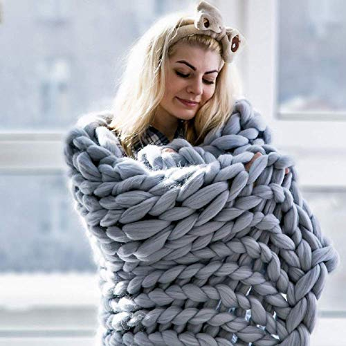 Fankr Grob gestrickte Kuscheldecke, Decke Handgefertigtes Chunky Gestrickte Wolldecke, Merino Wolle Garn Arm Stricken werfen, Haustier Bett Stuhl Sofa Grau 100×100cm