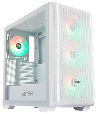 ABYSM Gaming Caja PC Gamer Danube KAMP BX300 White ATX con Cristal Templado y Rejilla Frontal, Cuatro Ventiladores ARGB 120 mm y 3 Puertos USB