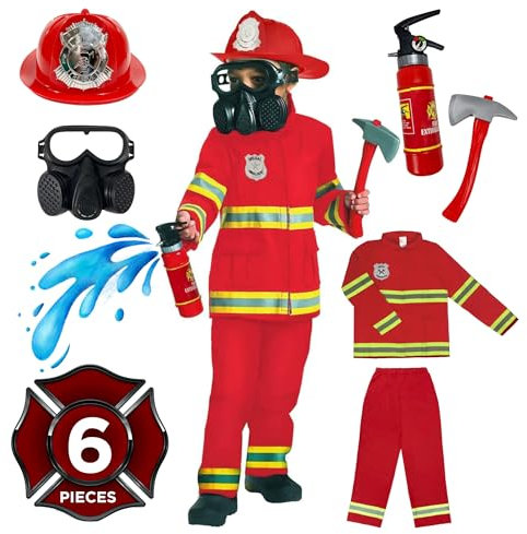 Morph Kids Fireman Costume Red Helmet Hat Outfit Firefighter Costume Halloween Costumes For Boys Small