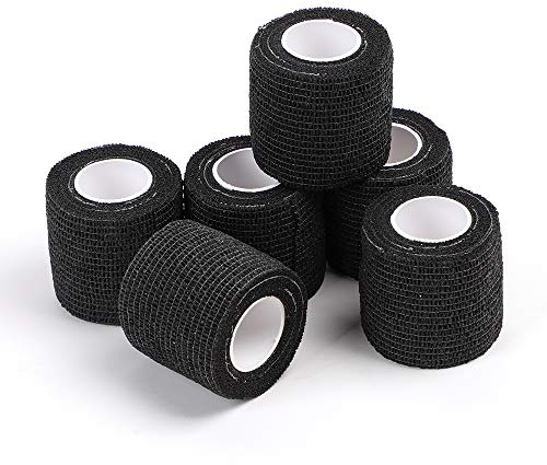 STIGMA 6 Stück Einweg Tattoo Griffband Tattoo Grip Cover Wrap Elastisches selbstklebendes Bandagenband für den Tattoo Maschine Grip Schwarz (2 x 5 Yards) TC622