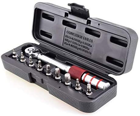 Aeromdale 1/4 Dr 2-15Nm Adjustable Road Carbon Hand Bicycle Bike Tool Kit with Pro Preset Torque Wrench Hex Bit Set