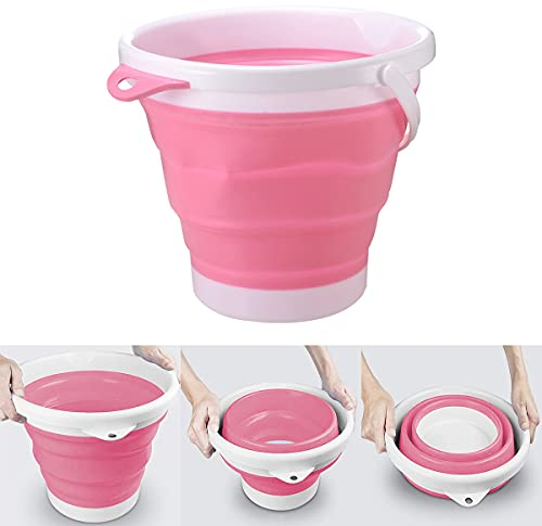 Barrageon Faltbarer Eimer 10L Silikon Tragbarer Wassereimer Faltbare Platzsparender Putzeimer Falteimer Haushalt Küche Reinigung Autowäsche Reisen Camping Angeln - Rosa