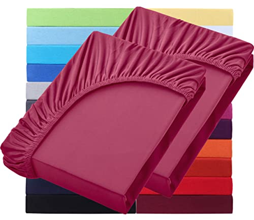 NatureMark 2er Pack Wasserbett & Boxspringbett Spannbettlaken 200 x 220 cm - 40 cm Steg - 200x220cm Spannbetttuch - 100% Baumwolle, Bordeaux rot