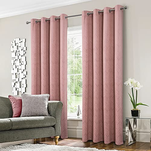 always4u Rideau avec Velours Gaufré Impression Multiple à œillets, Rideau Salon Moderne Lot de 2, Tissu Doux Souple et Respirant, Rosé Poudré 140x245cm 2 Panneaux