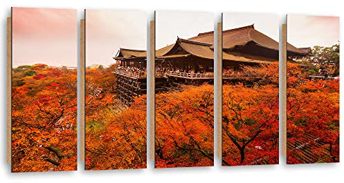 Feeby Image Panneau Déco 150x60 cm Kyoto Kiyomizu-Dera Japon 5 pièces déco Image Photo Graphique Tableux Couloir Automne Temple Patrimoine monde marron