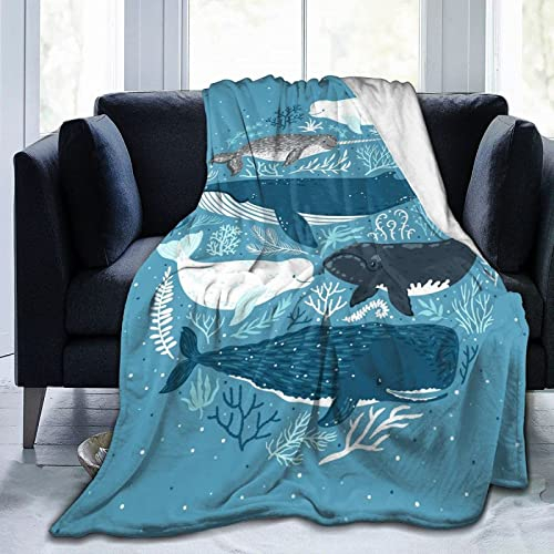 xzxzdx Kuscheldecke 150x200 Hellblauer Wal Flanell Fleecedecke 3D Gedruckte Weich Flauschig Mikrofaser Wohndecke Sofadecke Couchdecke Tagesdecke Wolldecken für Kinder Erwachsene