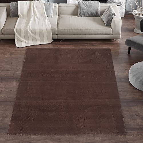 Carpetsale24 Hochflor Teppich Wohnzimmer - Moderne Einfarbig Design Braun 120 x 160 cm - Flauschiger Shaggy Schlafzimmer Pflegeleicht und Extra Weich - Waschbar Plüsch Felloptik