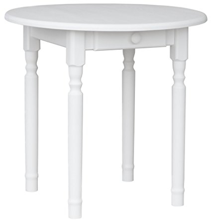 k koma Runder Kiefer Tisch mit SCHUBLADE Esstisch Küchentisch Speisetisch massiv NEU Weiß (50 cm)