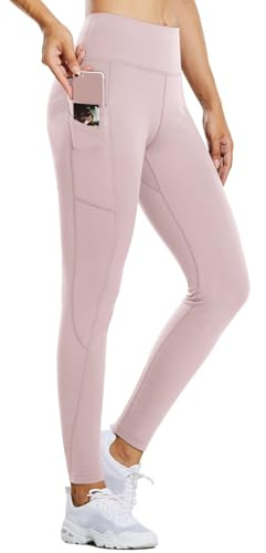 baleaf Thermo Leggings Damen Winter Leggings high Waist Sportleggings mit Taschen Leggings yogahose aus Fleece Winterhosen sind wasserdicht Rosa M