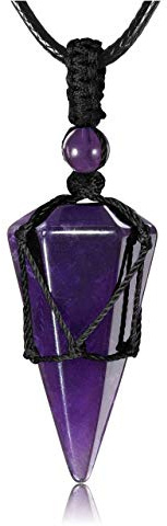 JSDDE Amethyst Crystal Necklace Healing Crystals Hexagonal Stone Pointed Gemstone Pendant Necklaces for Men Women Gift